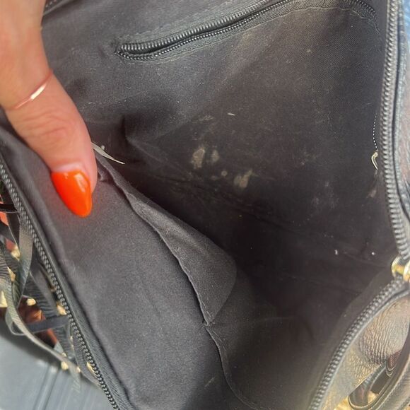 Black Leather Fringe Clutch / Crossbody Bag with Gold Chain - Zip Pocket Inside - Picture 3 of 5